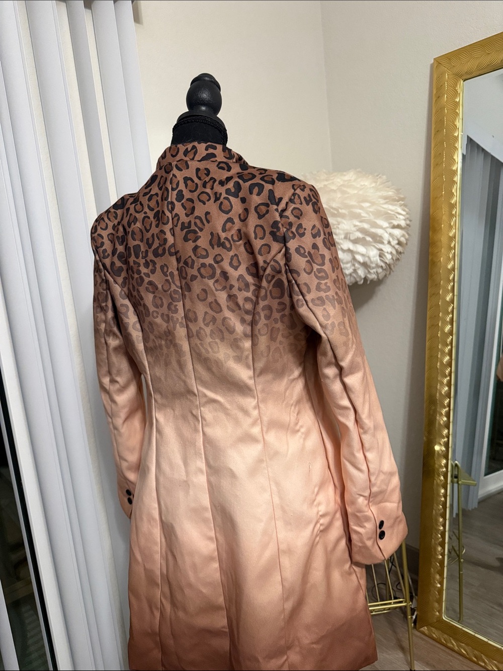 Revolve Attrime Leopard Ombre Long Wool Coat - Tan Brown - Picture 6 of 6